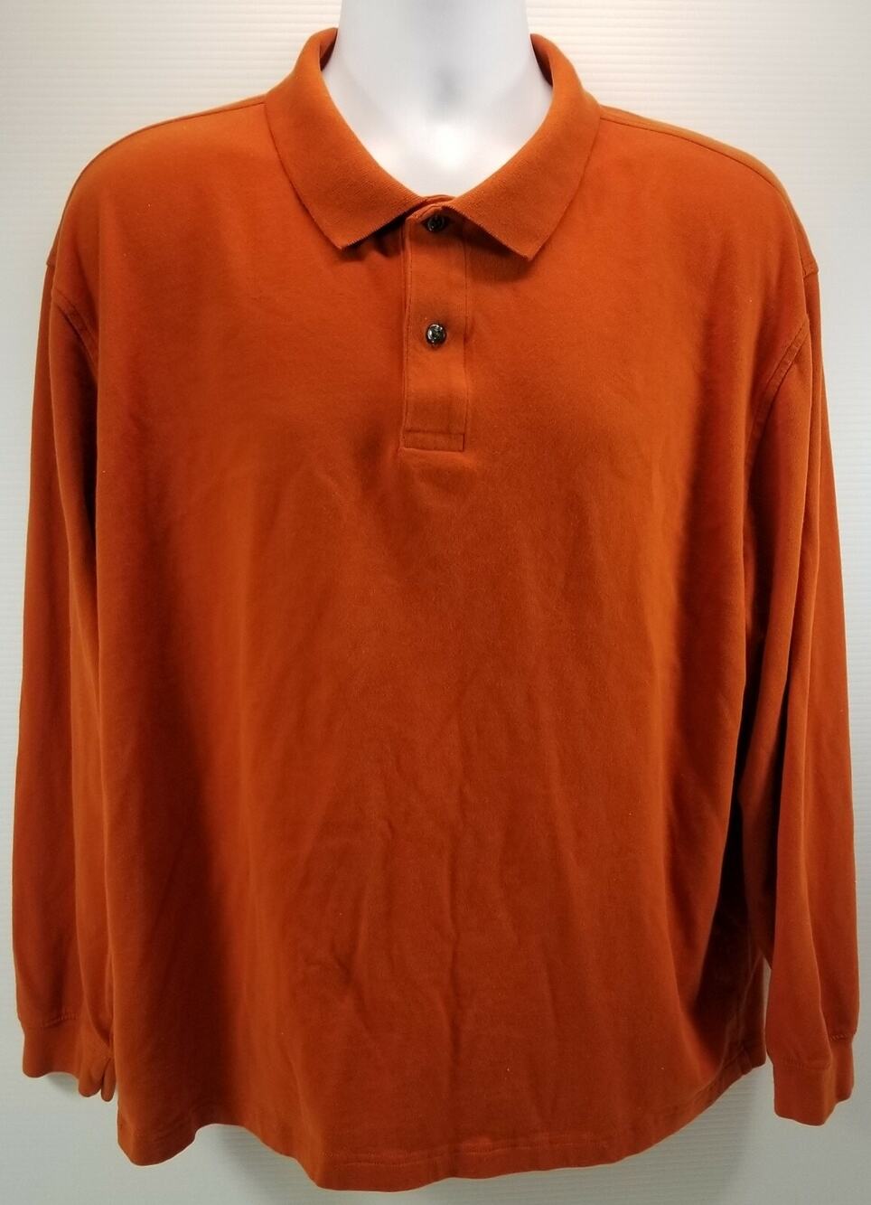 QQ) St. Johns Bay Bay Sueded Jersey Long Sleeve Cotton Polo Shirt XL Orange